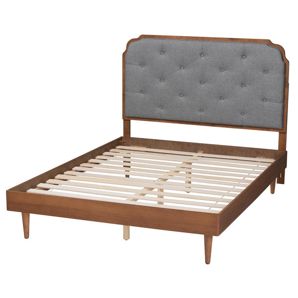 Baxton Studio Baxton Studio Garron King Size Platform Bed - Stylish Mid-Century Modern Grey Fabric & Walnut Wood MG9772/97151-King