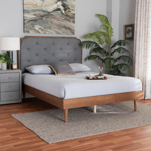 Baxton Studio Baxton Studio Garron King Size Platform Bed - Stylish Mid-Century Modern Grey Fabric & Walnut Wood MG9772/97151-King