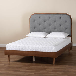 Baxton Studio Baxton Studio Garron King Size Platform Bed - Stylish Mid-Century Modern Grey Fabric & Walnut Wood MG9772/97151-King