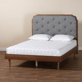 Baxton Studio Garron Mid-Century Modern Grey Fabric and Walnut Brown Wood King Size Platform Bed