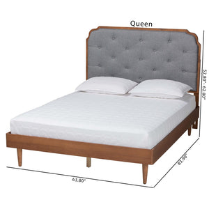 Baxton Studio Baxton Studio Garron King Size Platform Bed - Stylish Mid-Century Modern Grey Fabric & Walnut Wood MG9772/97151-King