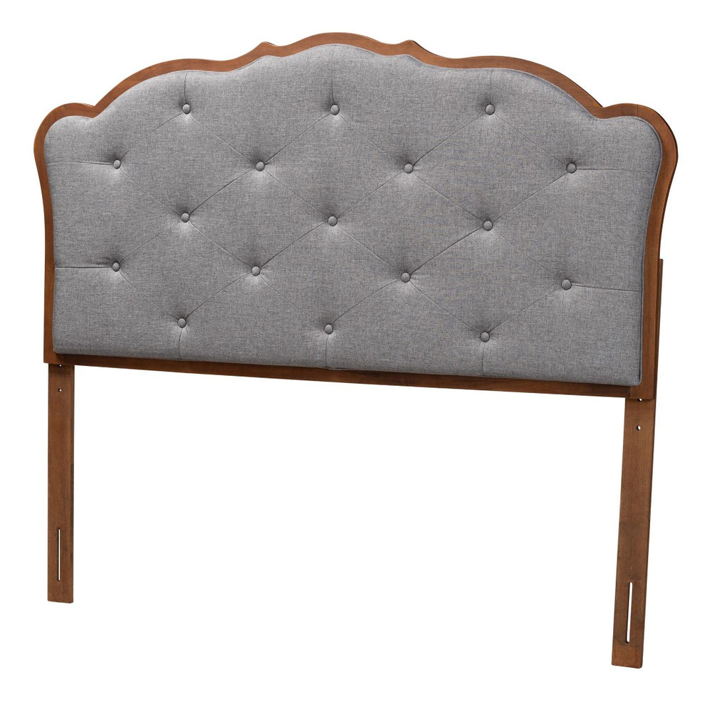 Baxton Studio Baxton Leandra Queen Size Headboard - Classic Grey Fabric & Walnut Wood, Adjustable Height Elegance MG9773-Dark Grey/Walnut-HB-Queen