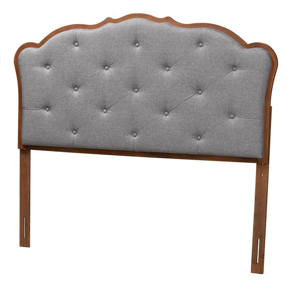 Baxton Studio Baxton Leandra Queen Size Headboard - Classic Grey Fabric & Walnut Wood, Adjustable Height Elegance MG9773-Dark Grey/Walnut-HB-Queen