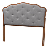 Leandra Classic and Traditional Grey Fabric and Walnut Brown Finished Wood Headboard