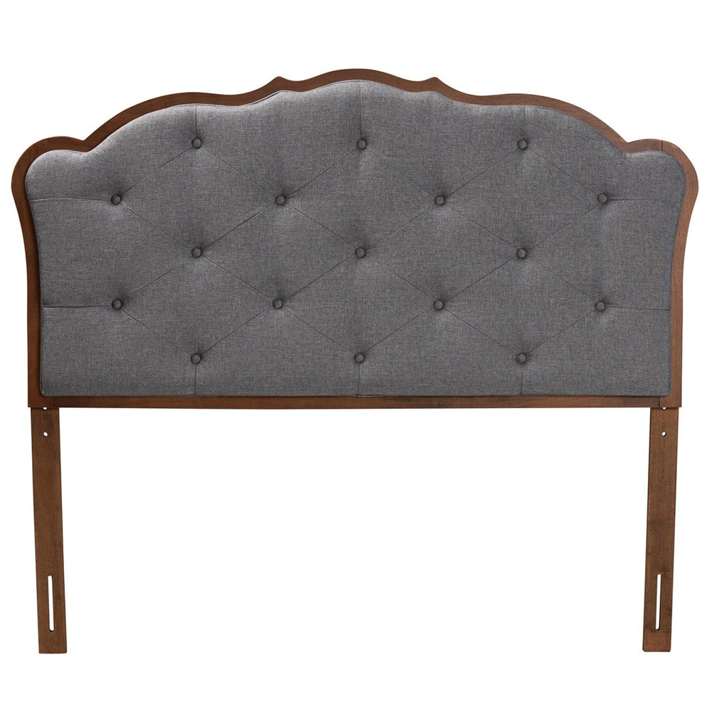Baxton Studio Baxton Leandra Queen Size Headboard - Classic Grey Fabric & Walnut Wood, Adjustable Height Elegance MG9773-Dark Grey/Walnut-HB-Queen