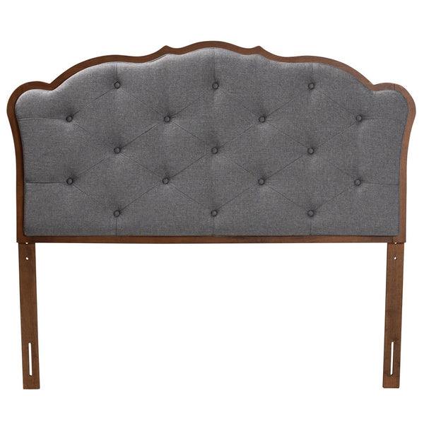 Baxton Studio Baxton Leandra Queen Size Headboard - Classic Grey Fabric & Walnut Wood, Adjustable Height Elegance MG9773-Dark Grey/Walnut-HB-Queen