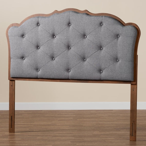 Baxton Studio Baxton Leandra Queen Size Headboard - Classic Grey Fabric & Walnut Wood, Adjustable Height Elegance MG9773-Dark Grey/Walnut-HB-Queen