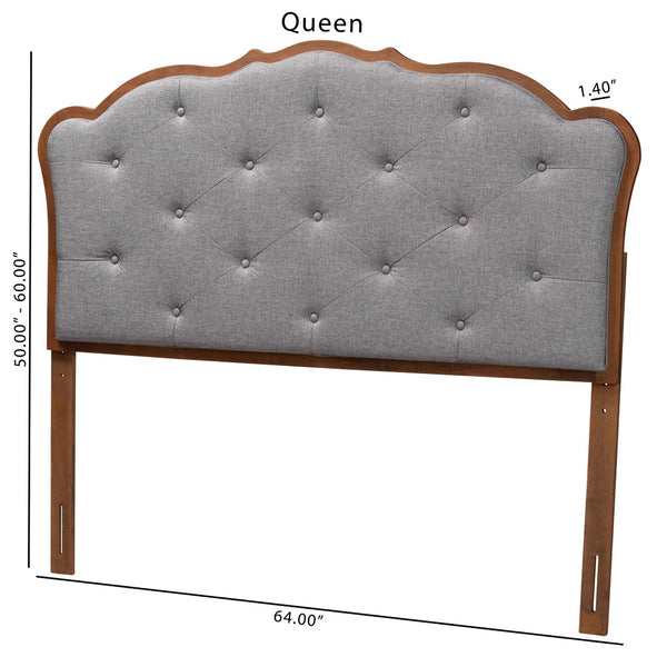 Baxton Studio Baxton Leandra Queen Size Headboard - Classic Grey Fabric & Walnut Wood, Adjustable Height Elegance MG9773-Dark Grey/Walnut-HB-Queen