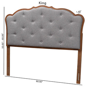 Baxton Studio Baxton Leandra Queen Size Headboard - Classic Grey Fabric & Walnut Wood, Adjustable Height Elegance MG9773-Dark Grey/Walnut-HB-Queen