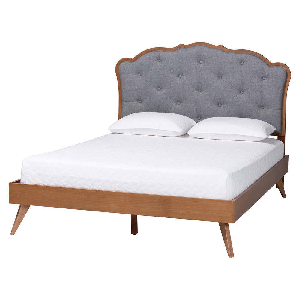 Baxton Studio Baxton Aithan Mid-Century Platform Bed With Button-Tufted Upholstered Headboard, Adjustable Height MG9773/9704-Queen