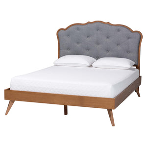 Baxton Studio Baxton Aithan Mid-Century Platform Bed With Button-Tufted Upholstered Headboard, Adjustable Height MG9773/9704-Queen