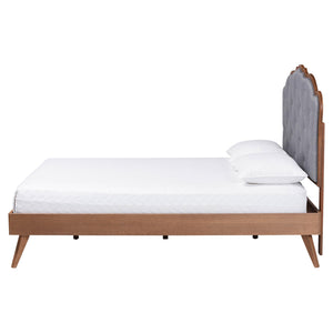 Baxton Studio Baxton Aithan Mid-Century Platform Bed With Button-Tufted Upholstered Headboard, Adjustable Height MG9773/9704-Queen