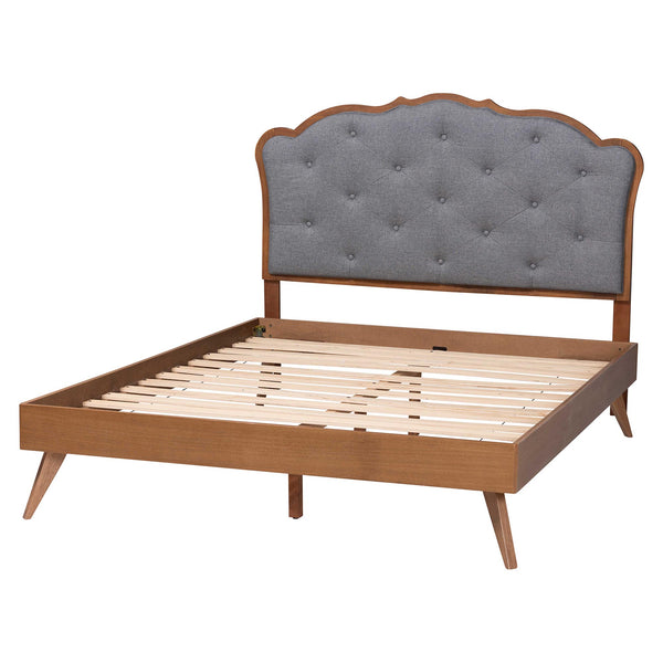Baxton Studio Baxton Aithan Mid-Century Platform Bed With Button-Tufted Upholstered Headboard, Adjustable Height MG9773/9704-Queen