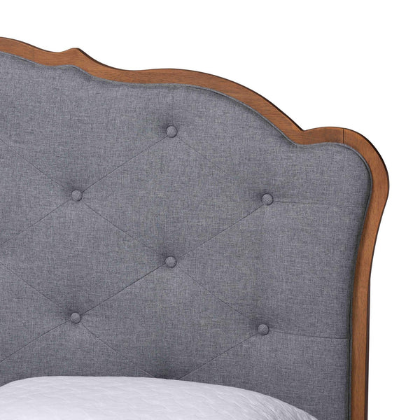 Baxton Studio Baxton Aithan Mid-Century Platform Bed With Button-Tufted Upholstered Headboard, Adjustable Height MG9773/9704-Queen