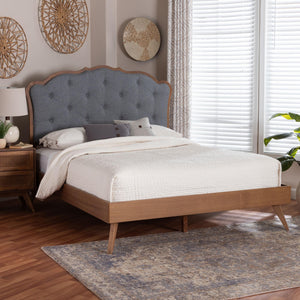 Baxton Studio Baxton Aithan Mid-Century Platform Bed With Button-Tufted Upholstered Headboard, Adjustable Height MG9773/9704-Queen