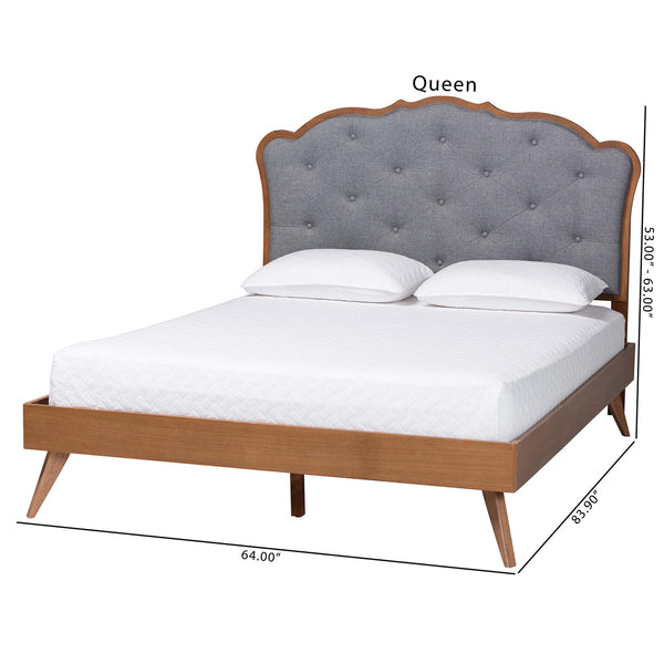 Baxton Studio Baxton Aithan Mid-Century Platform Bed With Button-Tufted Upholstered Headboard, Adjustable Height MG9773/9704-Queen