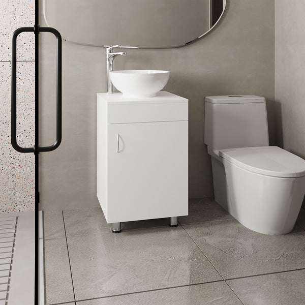 English Elm Tacna 18" Vanity Cabinet with Porcelain Vessel Sink – Compact Freestanding White Bathroom Storage B070P337121