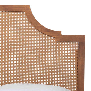 Baxton Studio Baxton Rodolfo Platform Bed With Woven Rattan Headboard, Mid-Century Scalloped Design, Queen MG9774/9704-Queen