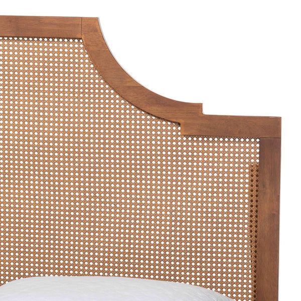 Baxton Studio Baxton Rodolfo Platform Bed With Woven Rattan Headboard, Mid-Century Scalloped Design, Queen MG9774/9704-Queen