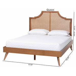 Baxton Studio Baxton Rodolfo Platform Bed With Woven Rattan Headboard, Mid-Century Scalloped Design, Queen MG9774/9704-Queen