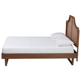 Baxton Studio Francine Mid-Century Modern Ash Walnut Woven Rattan King Size Bed