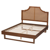 Baxton Studio Francine Mid-Century Modern Ash Walnut Woven Rattan King Size Bed