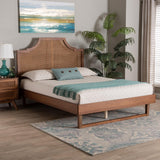 Baxton Studio Francine Mid-Century Modern Ash Walnut Woven Rattan King Size Bed