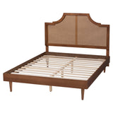 Baxton Studio Macaria Mid-Century Modern Ash Walnut Woven Rattan King Size Bed