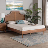 Baxton Studio Macaria Mid-Century Modern Ash Walnut Woven Rattan King Size Bed