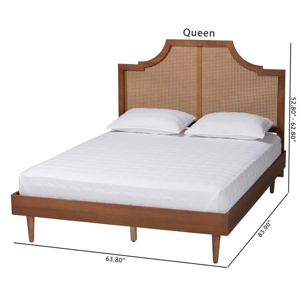 Baxton Studio Baxton Studio Macaria Queen Bed - Mid-Century Modern Design with Woven Rattan & Sturdy Frame MG9774/97151-Queen