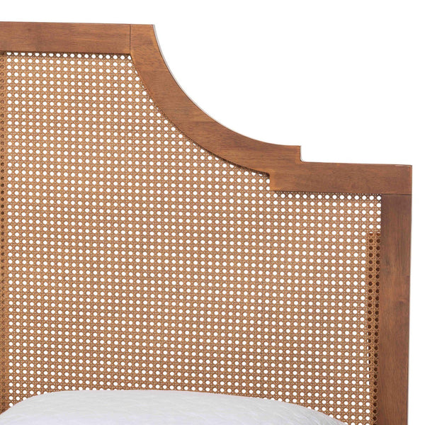 Baxton Studio Baxton Rodolfo King Platform Bed With Woven Rattan Headboard, Adjustable Height, Mid-Century Charm MG9774/9704-King