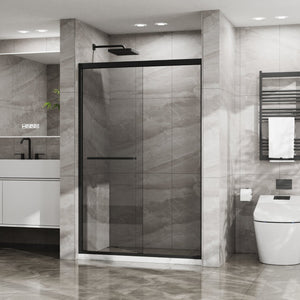 English Elm Goodyo Double Sliding Glass Shower Door - 48" W X 72" H, Matte Black Aluminum Frame, Easy Access D163107684