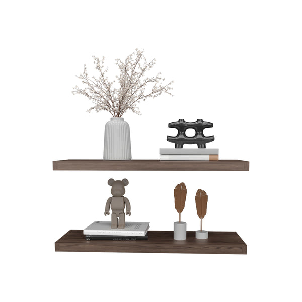 English Elm Floating Shelves - Set Of 2 Walnut Finish, Modern Design For Home Decor & Space-Saving Solutions B097P250926