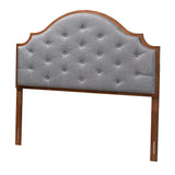 Premala Classic and Traditional Grey Fabric and Walnut Brown Finished Wood Headboard