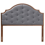 Baxton Studio Premala Classic and Traditional Grey Fabric and Walnut Brown Finished Wood Queen Size Headboard