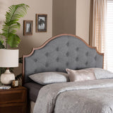 Baxton Studio Premala Classic and Traditional Grey Fabric and Walnut Brown Finished Wood Queen Size Headboard