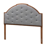 Madeline Classic and Traditional Grey Fabric and Walnut Brown Finished Wood Headboard