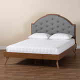 Baxton Studio Blanchard Mid-Century Modern Grey Fabric and Walnut Brown Wood King Size Platform Bed