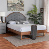 Baxton Studio Douglas Mid-Century Modern Grey Fabric and Walnut Brown Wood King Size Platform Bed