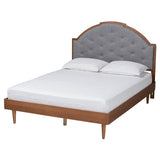 Ardelle Mid-Century Modern Grey Fabric and Walnut Brown Wood Size Platform Bed