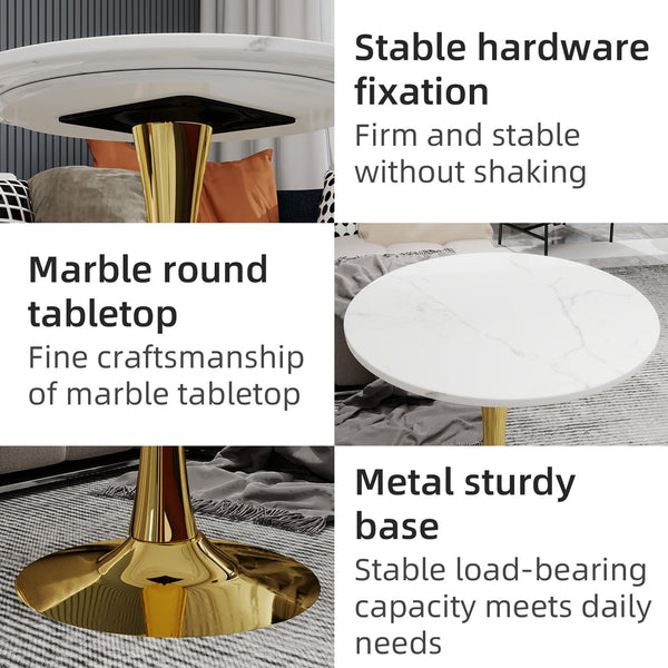 English Elm Marble-Top Round Side Table With Gold Pedestal Base – Modern Minimalist Design For Any Space W1935P353517