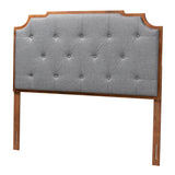 Fortuna Classic and Traditional Grey Fabric and Walnut Brown Finished Wood Headboard