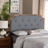 Baxton Studio Fortuna Classic and Traditional Grey Fabric and Walnut Brown Finished Wood Queen Size Headboard