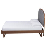 Baxton Studio Orlando Mid-Century Grey Fabric and Walnut Brown Wood King Size Platform Bed