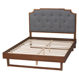 Baxton Studio Orlando Mid-Century Grey Fabric and Walnut Brown Wood King Size Platform Bed