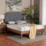 Baxton Studio Orlando Mid-Century Grey Fabric and Walnut Brown Wood King Size Platform Bed