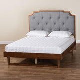 Baxton Studio Orlando Mid-Century Grey Fabric and Walnut Brown Wood King Size Platform Bed