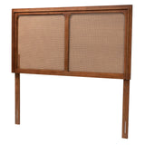 Baxton Studio Prewitt Mid-Century Modern Ash Walnut Finished Wood Queen Size Headboard with Rattan