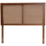 Baxton Studio Prewitt Mid-Century Modern Ash Walnut Finished Wood Queen Size Headboard with Rattan