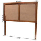 Baxton Studio Prewitt Mid-Century Modern Ash Walnut Finished Wood Queen Size Headboard with Rattan